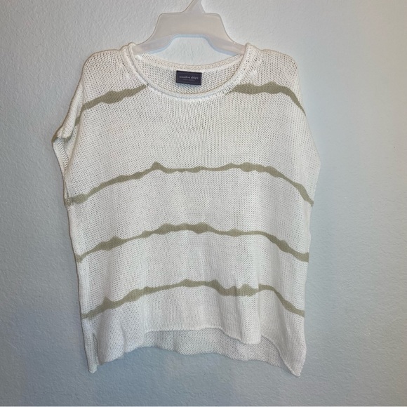 Wooden Ships Striped Minimalist Boho Short Sleeve Oversized Crewneck Sweater S/M - Picture 2 of 7